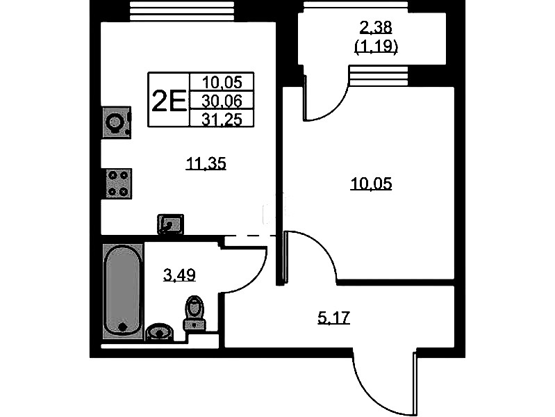 1-комнатная квартира 31.25 м², 5/9 эт., ЖК «GloraX Новоселье»
